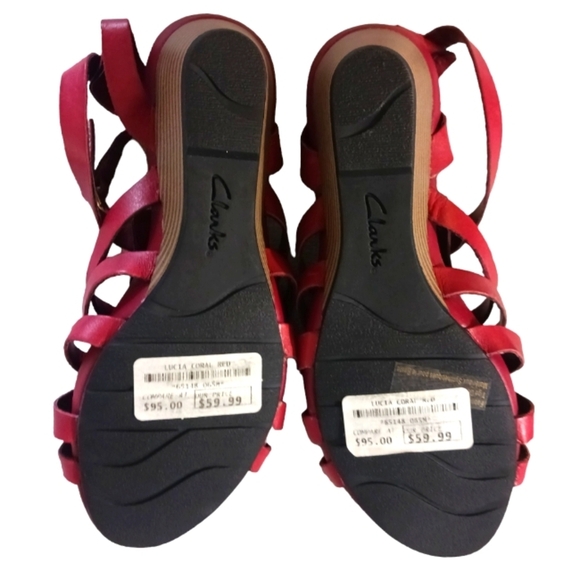 Clarks Bendables Red Gladiator Sandals Wedge Heel Strappy Sandal - Picture 8 of 12